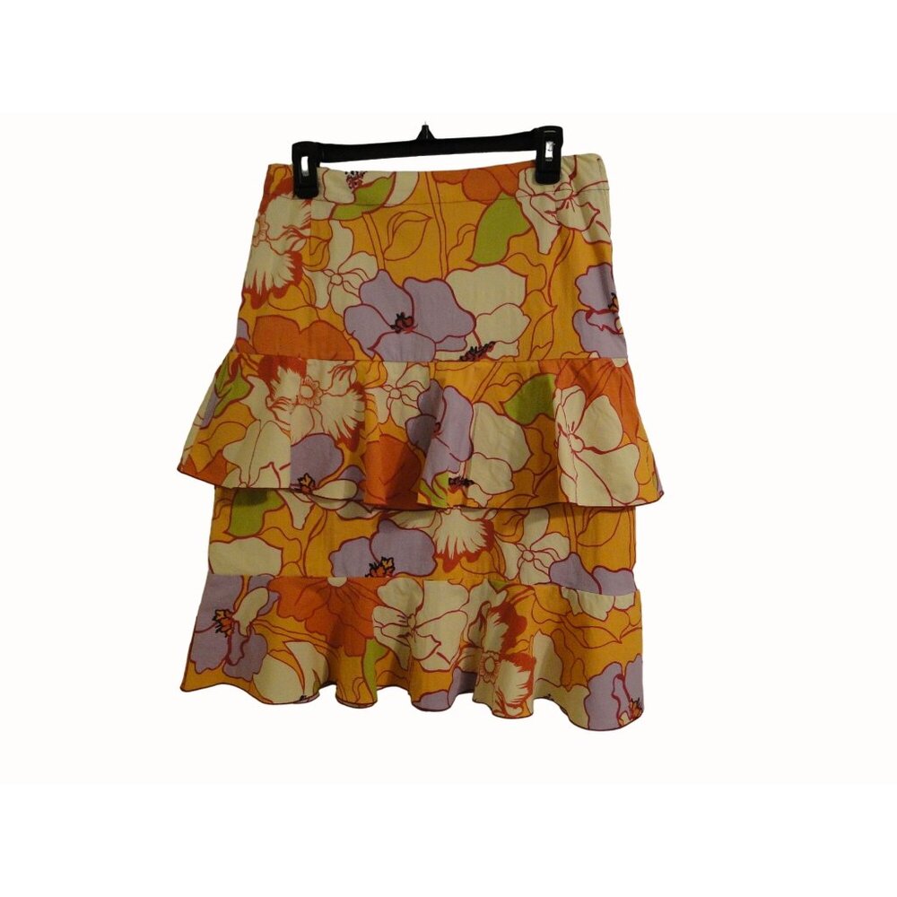 Globe Trotter Bali Top Skirt Set XL L Orange Beaded Snap Ruffle Rayon 2pc Boho - Picture 7 of 13